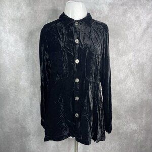 CP Shades Velvet Button Down Tunic Long Sleeve Top In Black Women's Size S